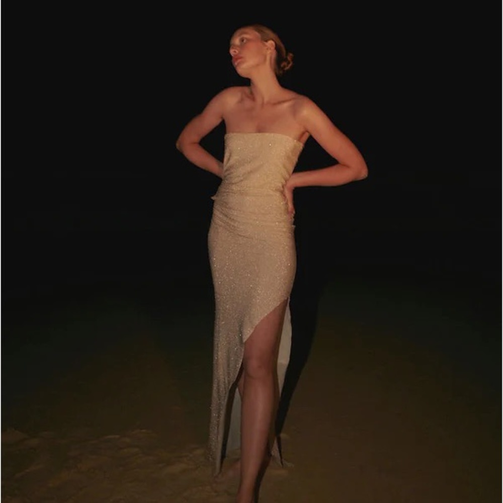 Baobab Collection Strapless Sparkle Maxi Dress in Champagne